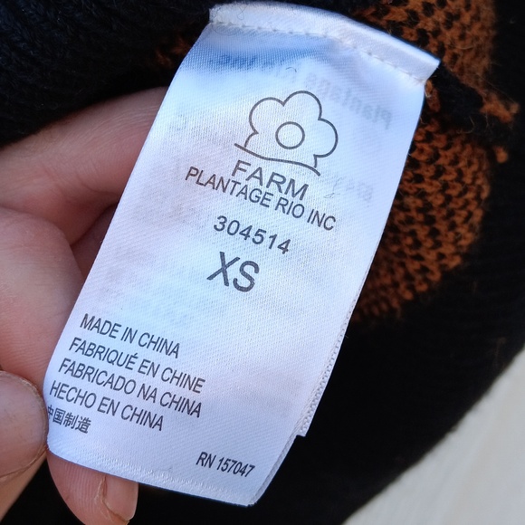 FARM Rio bananica intarsia orange & black printed knit sweater women's XS - Picture 12 of 14